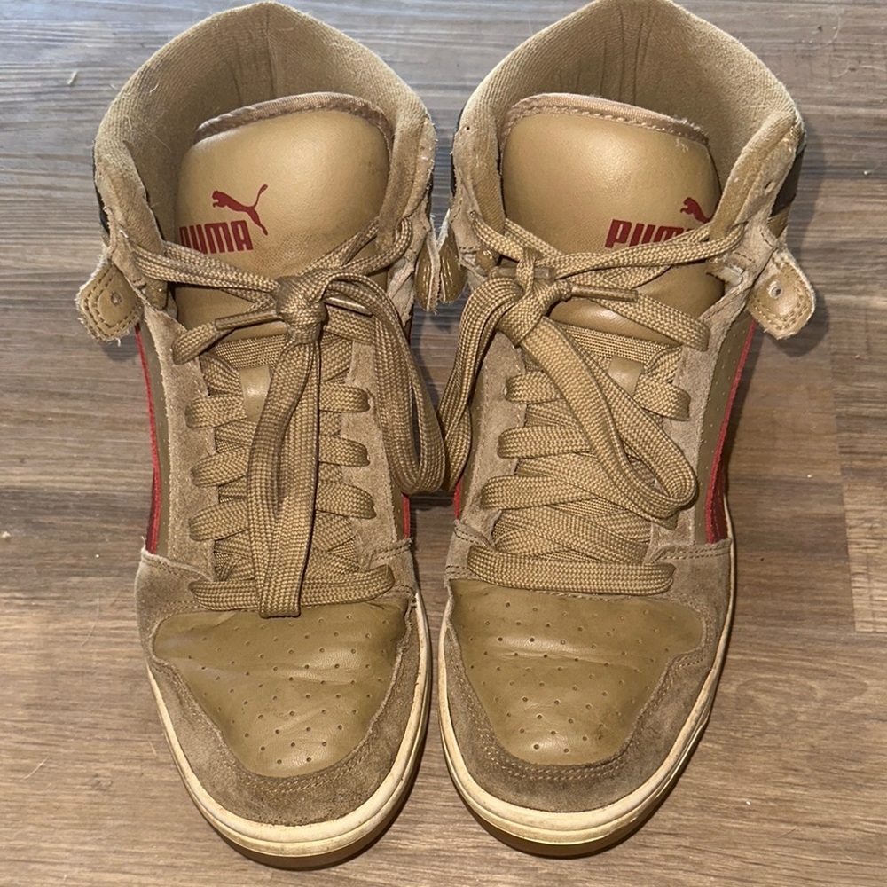 Puma Olive and Red High-Top Sneakers